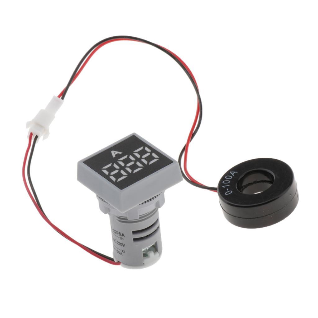 22mm AC 0-100A Ammeter Current Meter LED Digital Display Mini Square White