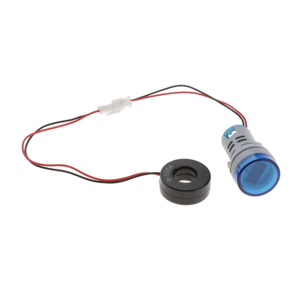 22mm AC 0-100A Ammeter Current Meter LED Digital Display Cylindrical Blue