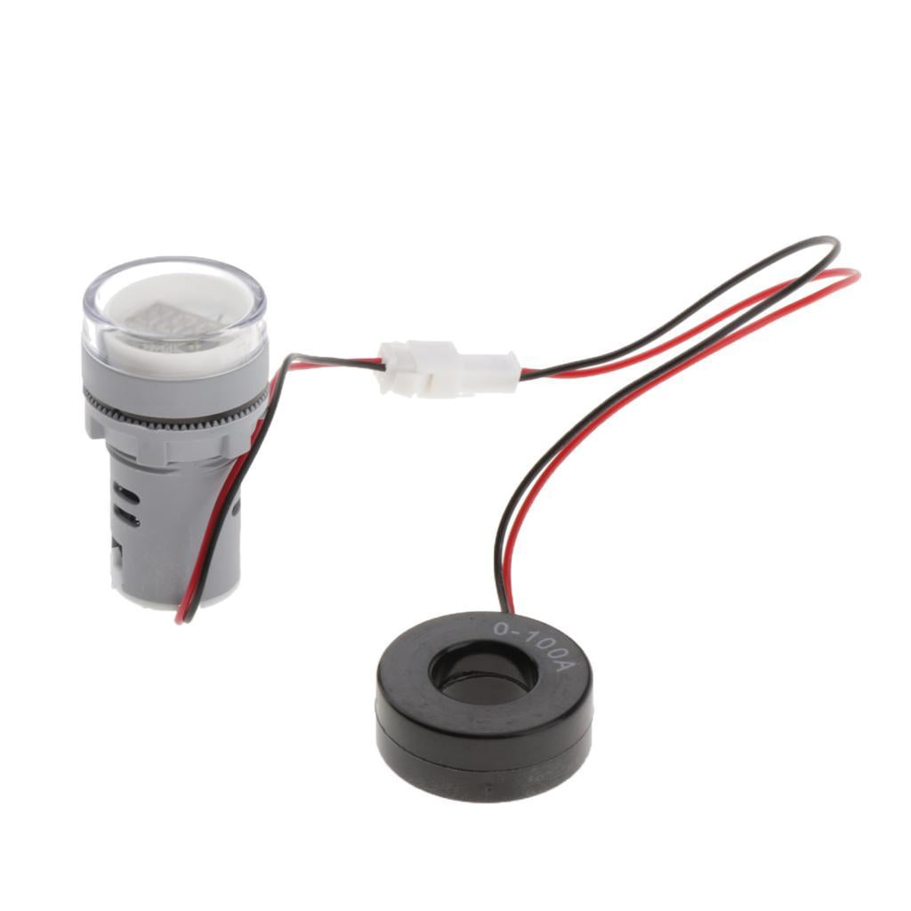 22mm AC 0-100A Ammeter Current Meter LED Digital Display Cylindrical White