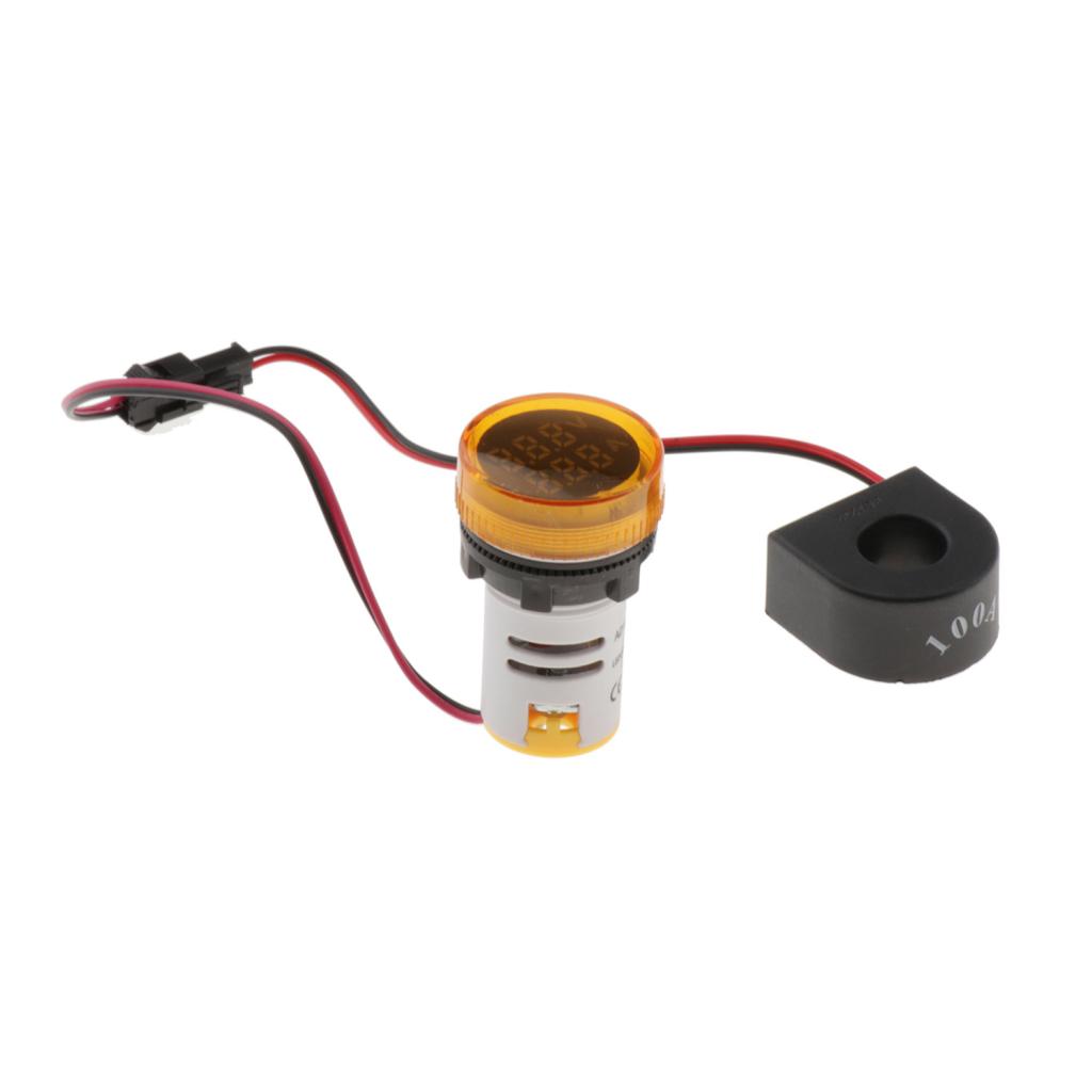 1pc Round LED Digital Ampermeter Signal Current Indicator Voltage Amp AC Yellow