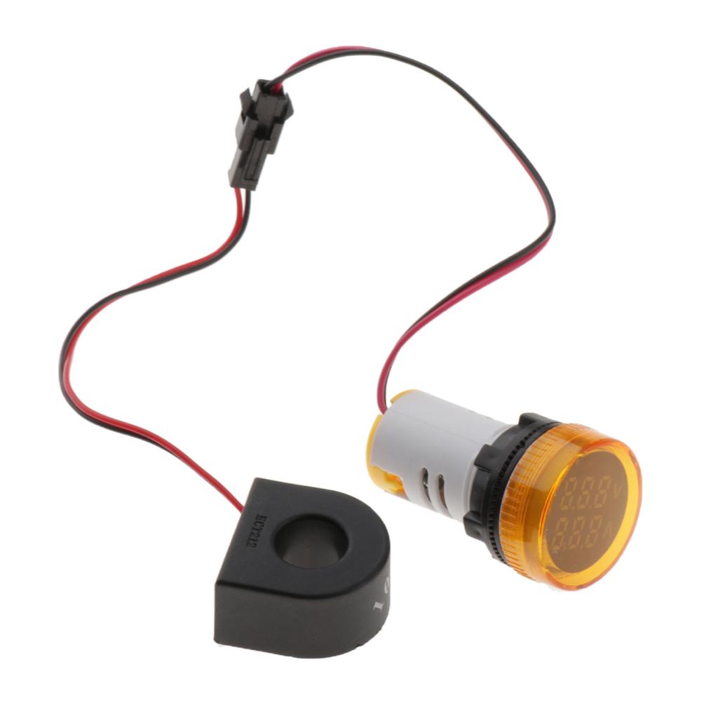 1pc Round LED Digital Ampermeter Signal Current Indicator Voltage Amp AC Yellow