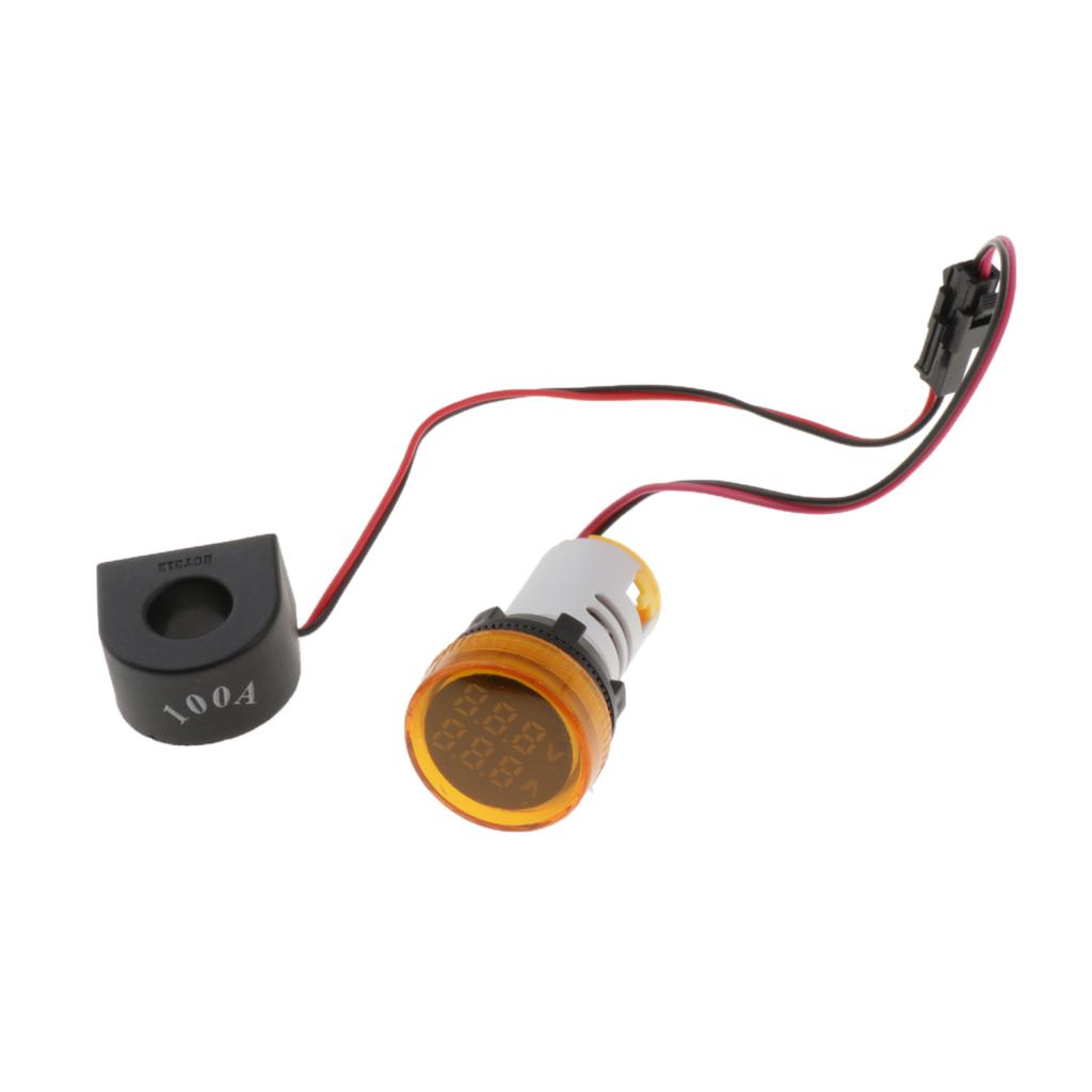1pc Round LED Digital Ampermeter Signal Current Indicator Voltage Amp AC Yellow