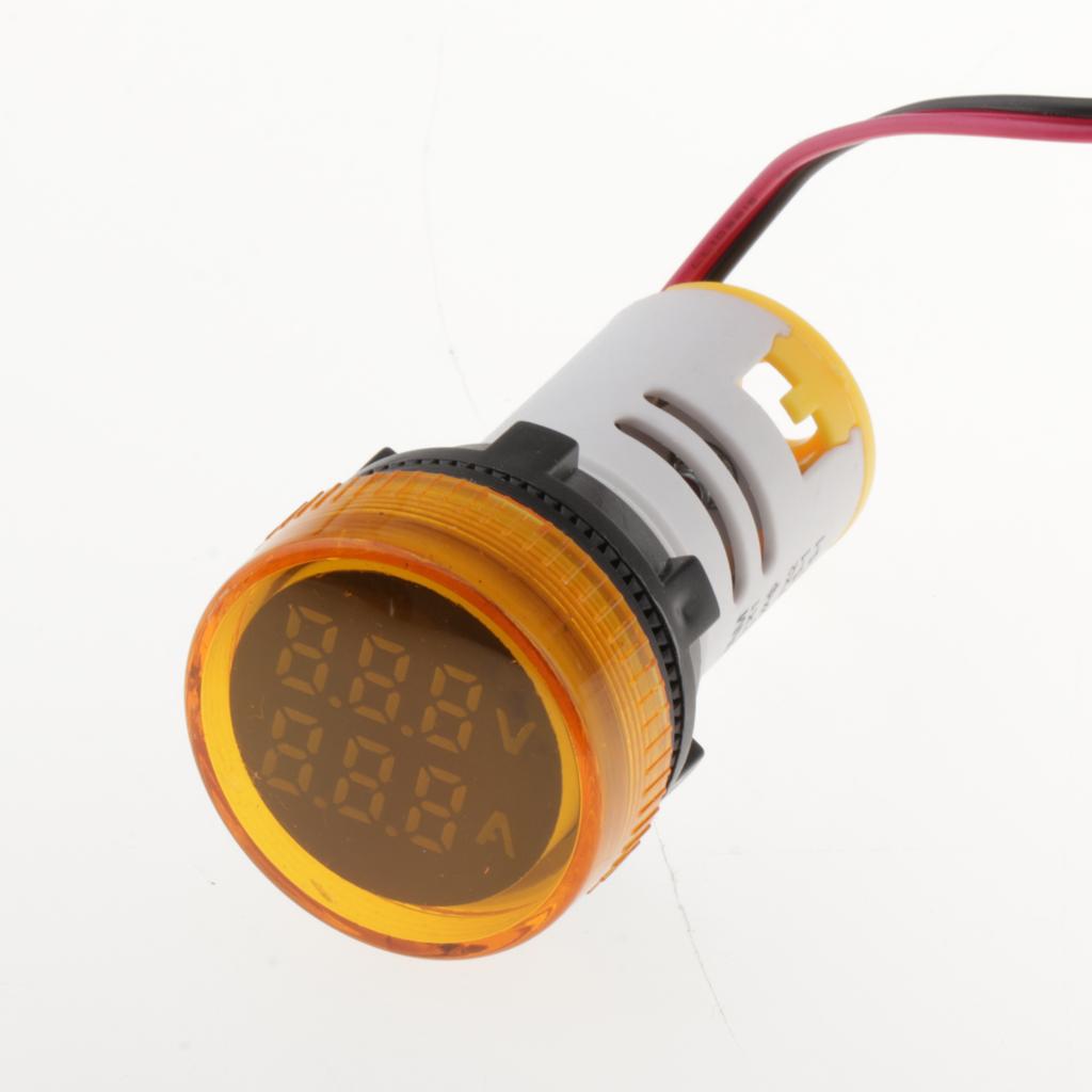 1pc Round LED Digital Ampermeter Signal Current Indicator Voltage Amp AC Yellow