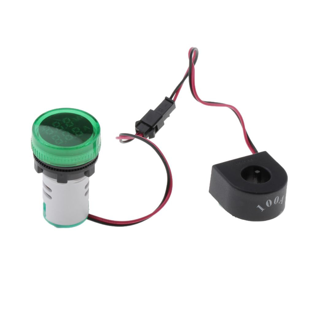 1pc Round LED Digital Ampermeter Signal Current Indicator Voltage Amp AC Green