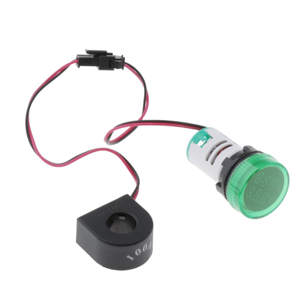 1pc Round LED Digital Ampermeter Signal Current Indicator Voltage Amp AC Green