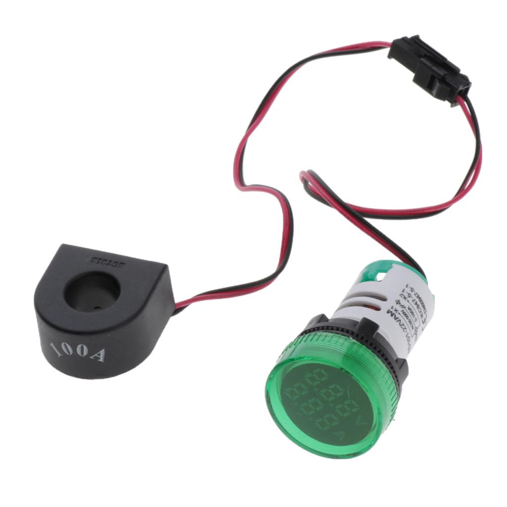 1pc Round LED Digital Ampermeter Signal Current Indicator Voltage Amp AC Green
