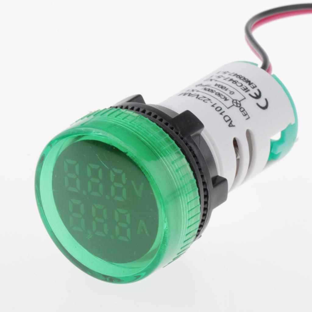 1pc Round LED Digital Ampermeter Signal Current Indicator Voltage Amp AC Green