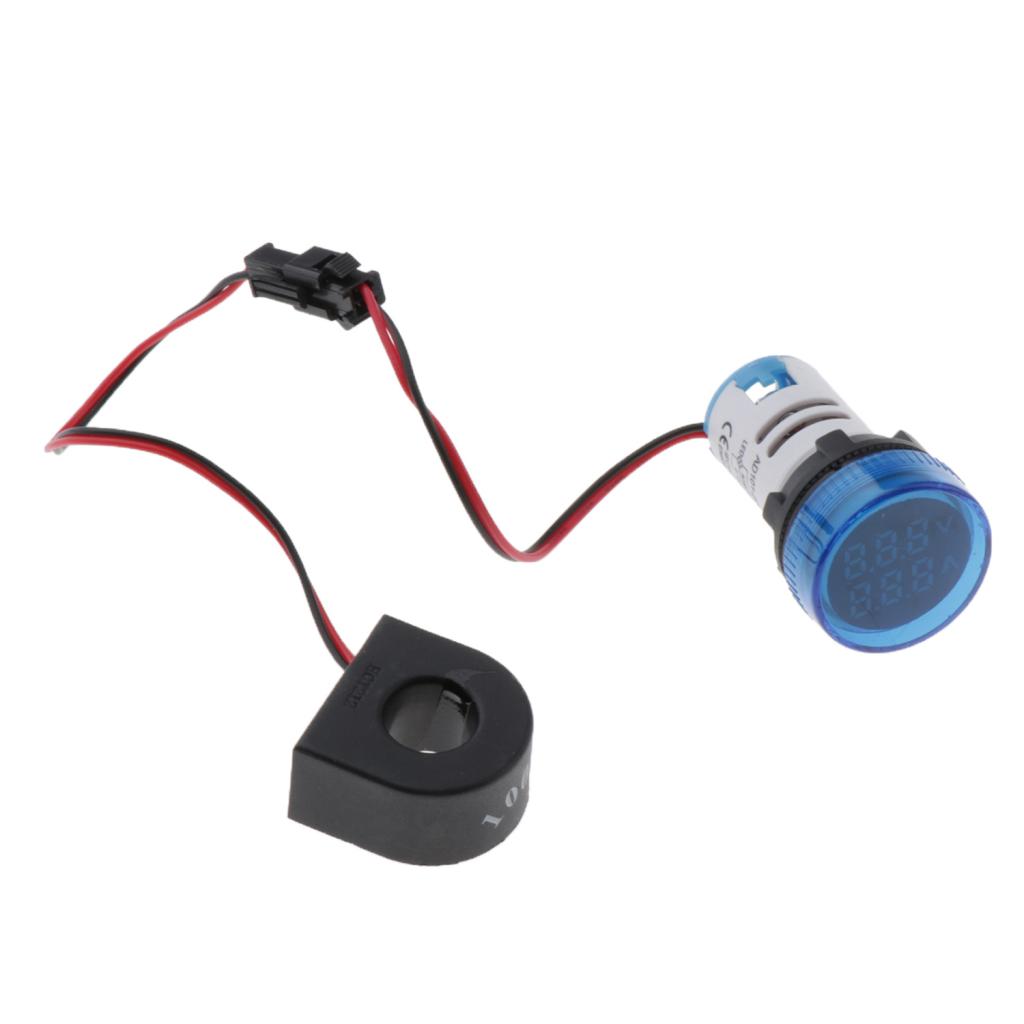 1pc Round LED Digital Ampermeter Signal Current Indicator Voltage Amp AC Blue