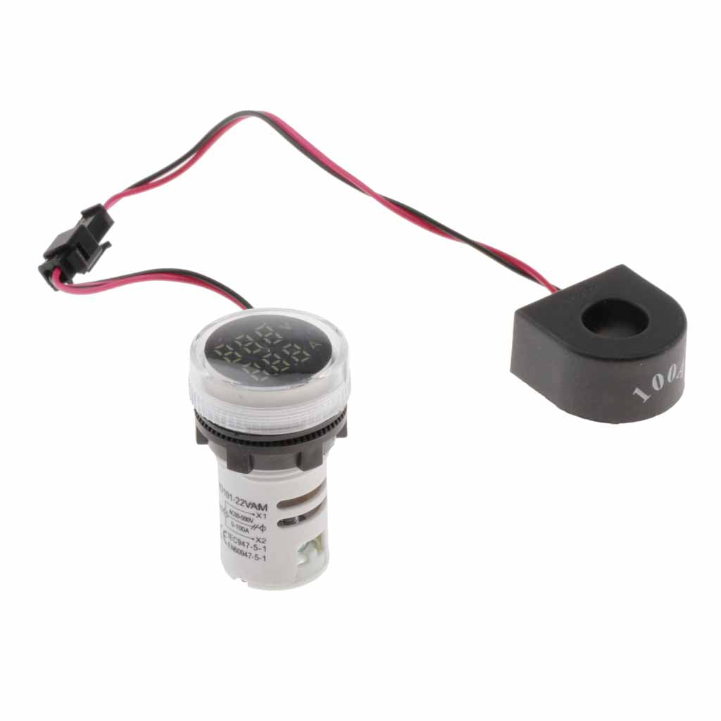 1pc Round LED Digital Ampermeter Signal Current Indicator Voltage Amp AC White