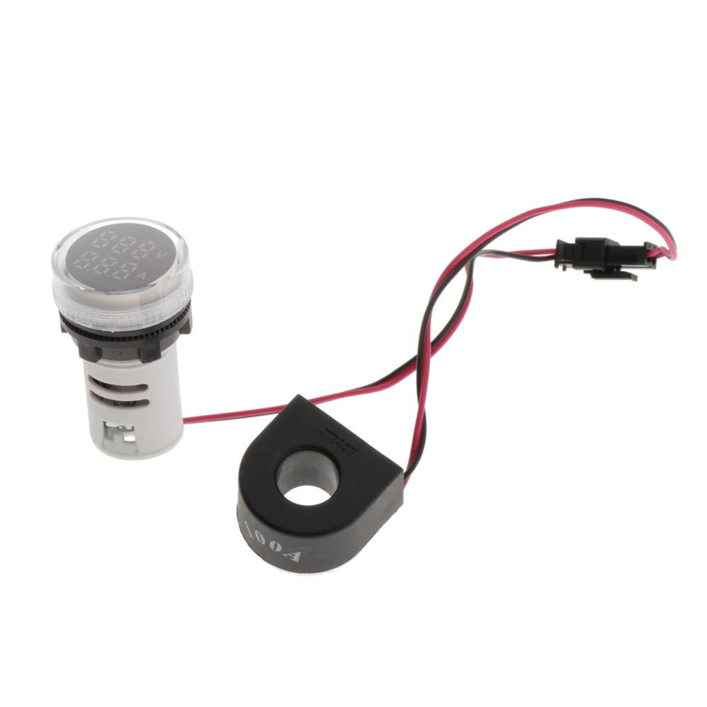 1pc Round LED Digital Ampermeter Signal Current Indicator Voltage Amp AC White