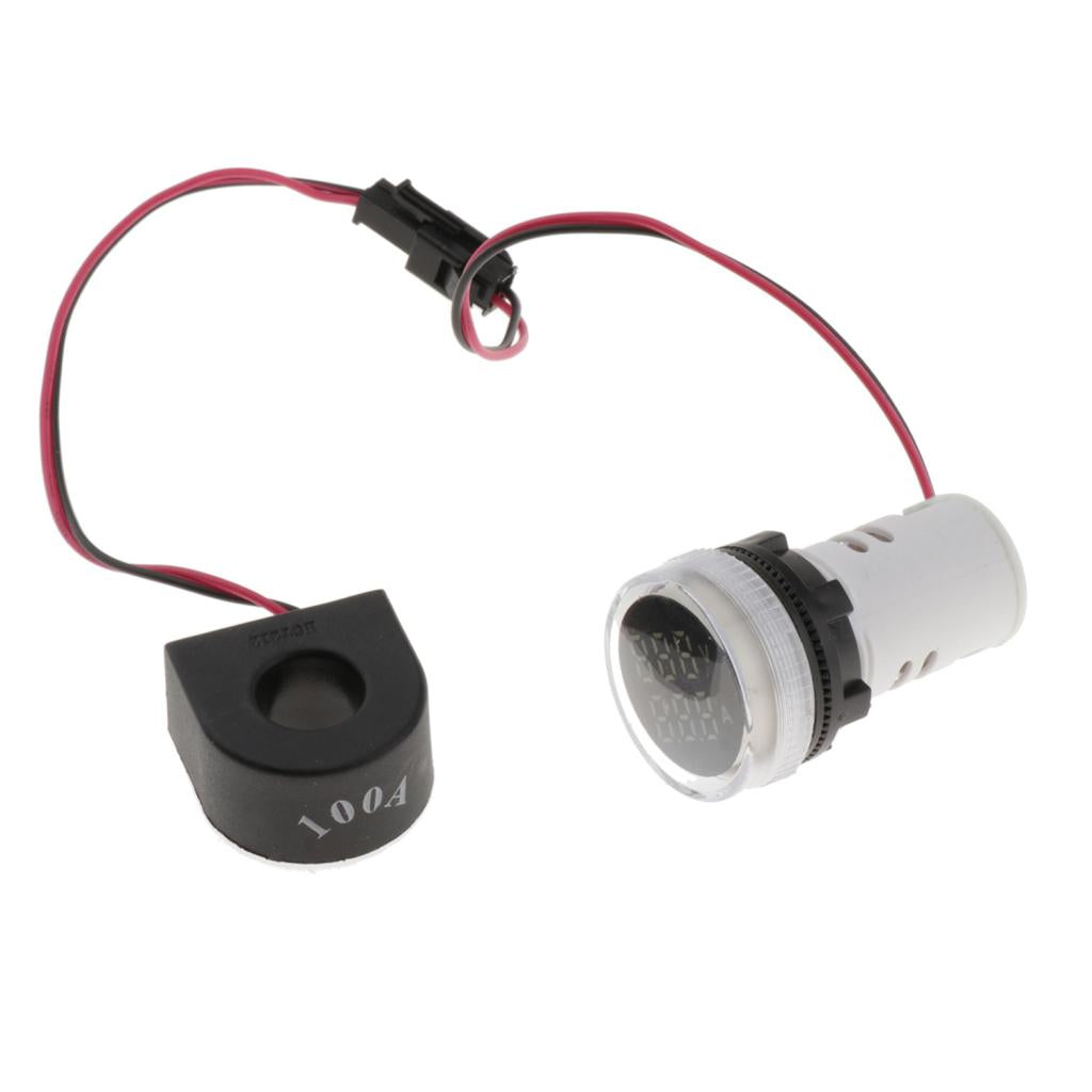 1pc Round LED Digital Ampermeter Signal Current Indicator Voltage Amp AC White