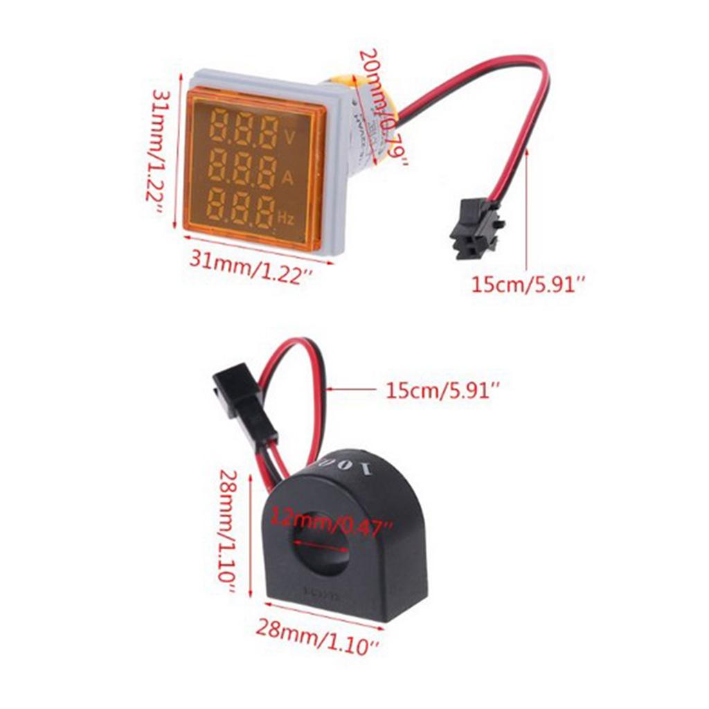 Square LED Digital Hertz Meter Voltage Current Frequency Indicator Yellow