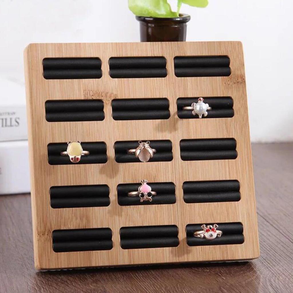 Wooden Earrings Rings Jewelry Display Tray Organizer Holder 15 Slots Black