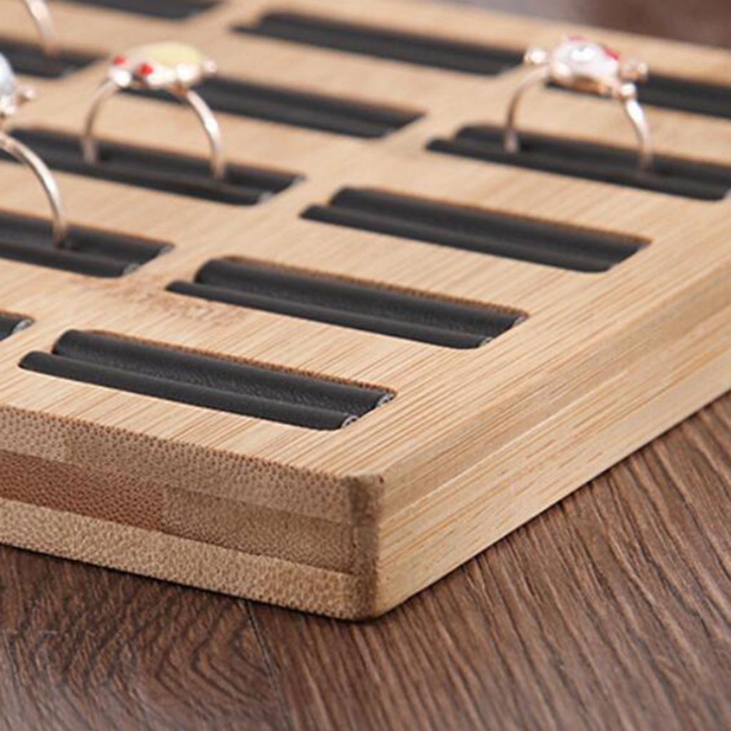 Wooden Earrings Rings Jewelry Display Tray Organizer Holder 15 Slots Black