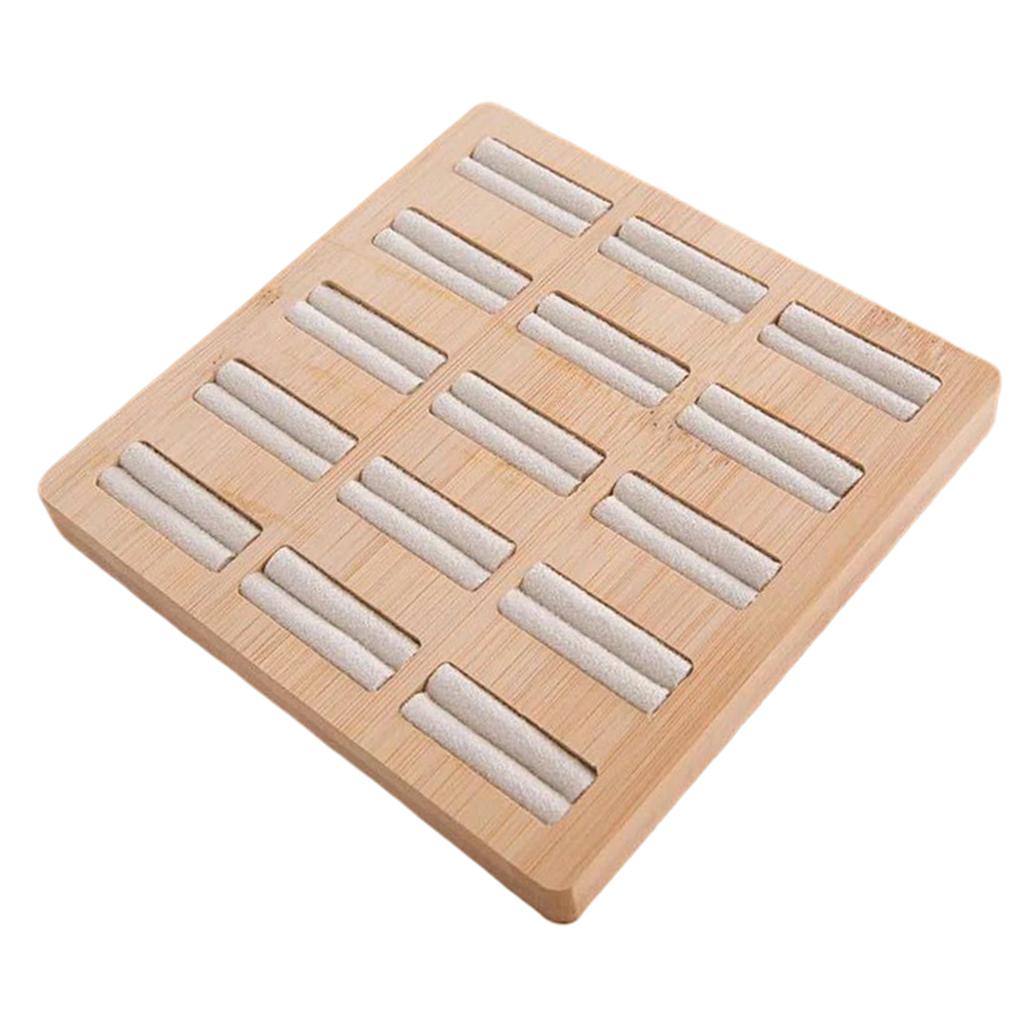 Wooden Earrings Rings Jewelry Display Tray Organizer Holder 15 Slots Beige