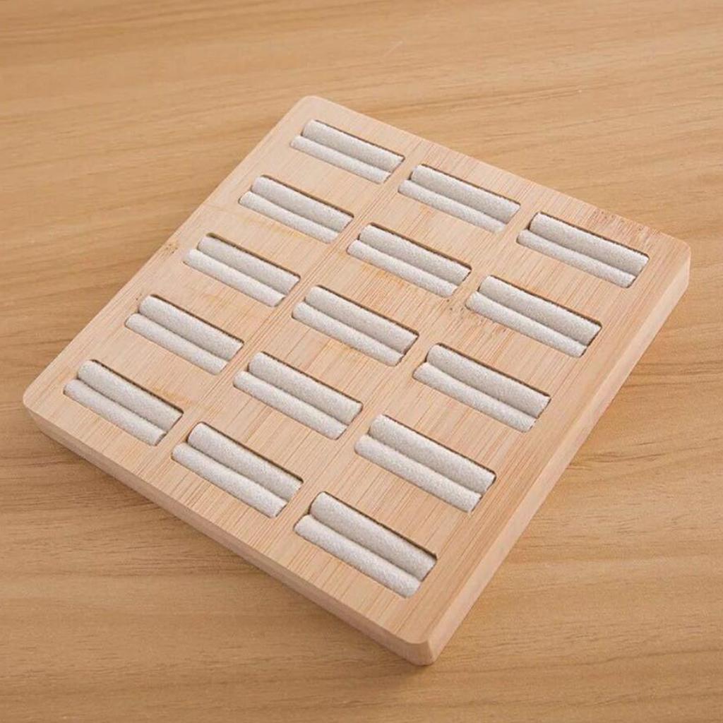 Wooden Earrings Rings Jewelry Display Tray Organizer Holder 15 Slots Beige