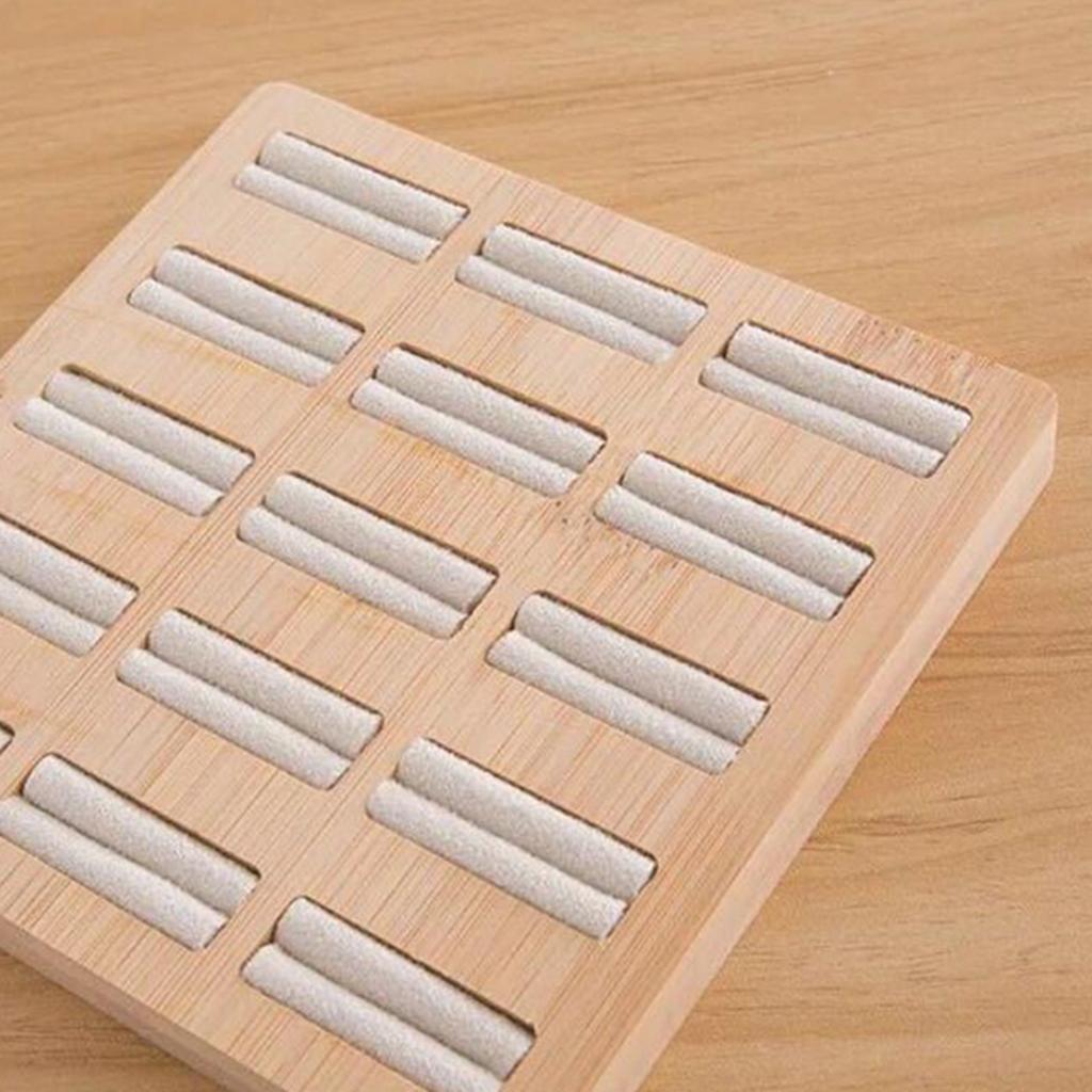 Wooden Earrings Rings Jewelry Display Tray Organizer Holder 15 Slots Beige