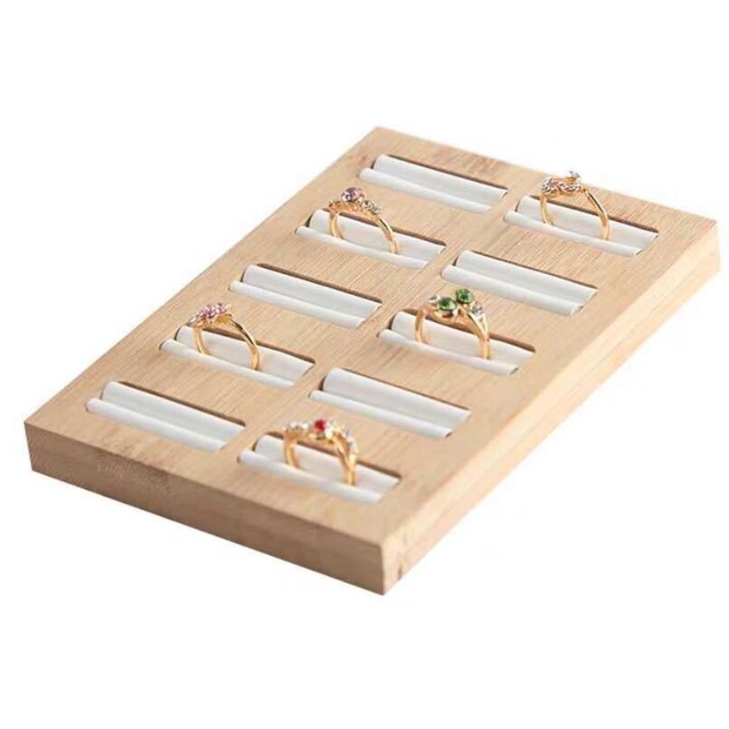 Wooden Earrings Rings Jewelry Display Tray Organizer Holder 10 Slots White