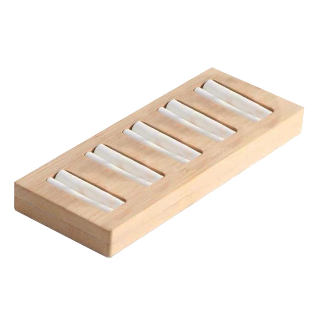 Wooden Earrings Rings Jewelry Display Tray Organizer Holder 5 Slots White