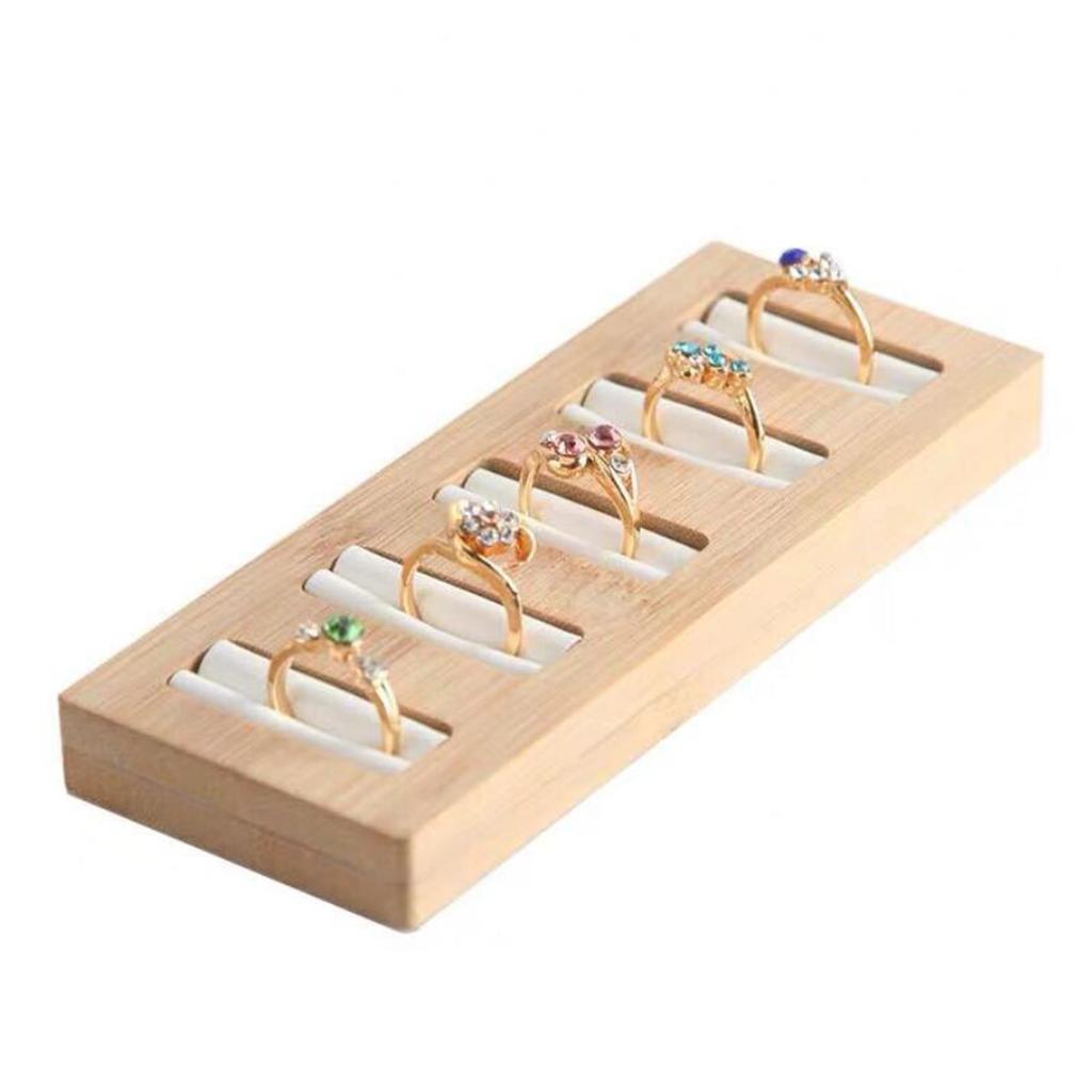 Wooden Earrings Rings Jewelry Display Tray Organizer Holder 5 Slots White