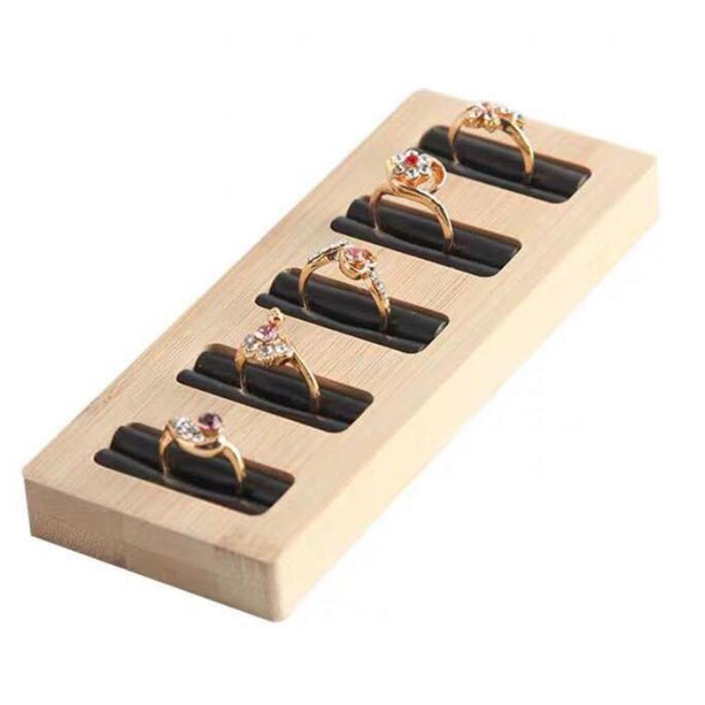 Wooden Earrings Rings Jewelry Display Tray Organizer Holder 5 Slots Black