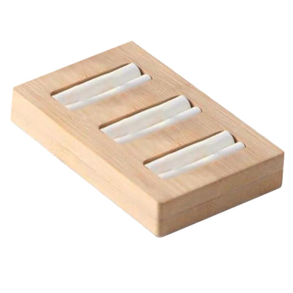 Wooden Earrings Rings Jewelry Display Tray Organizer Holder 3 Slots White