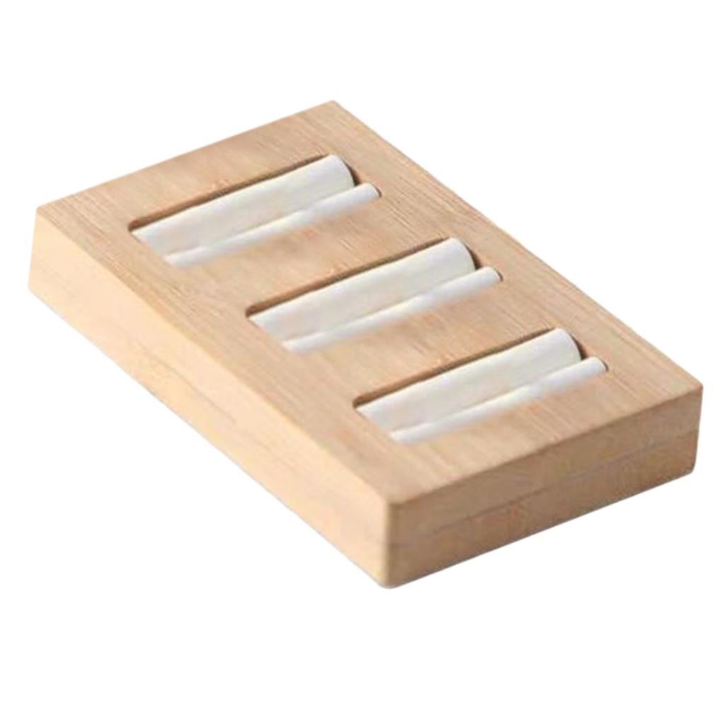 Wooden Earrings Rings Jewelry Display Tray Organizer Holder 3 Slots White