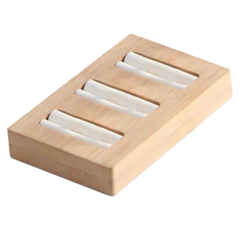 Wooden Earrings Rings Jewelry Display Tray Organizer Holder 3 Slots White