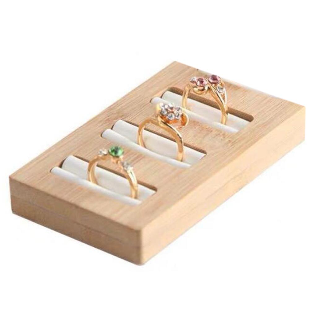 Wooden Earrings Rings Jewelry Display Tray Organizer Holder 3 Slots White