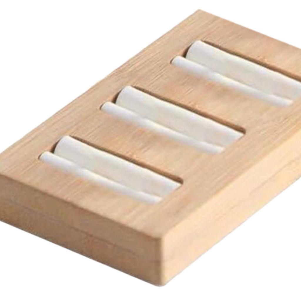 Wooden Earrings Rings Jewelry Display Tray Organizer Holder 3 Slots White