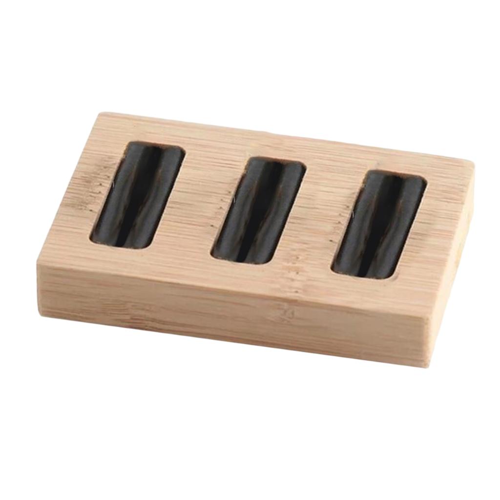 Wooden Earrings Rings Jewelry Display Tray Organizer Holder 3 Slots Black