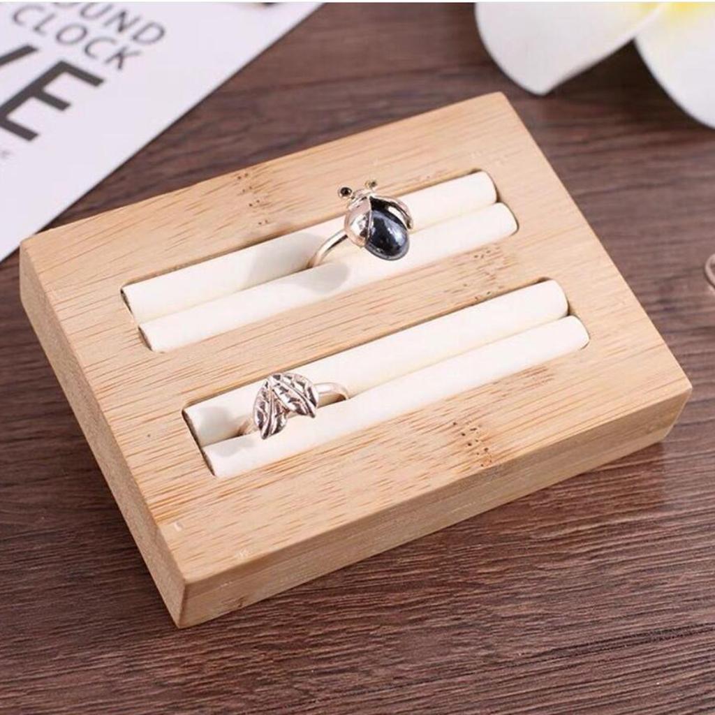 Wooden Earrings Rings Jewelry Display Tray Organizer Holder 2 Slots White