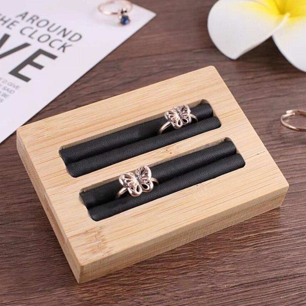 Wooden Earrings Rings Jewelry Display Tray Organizer Holder 2 Slots Black