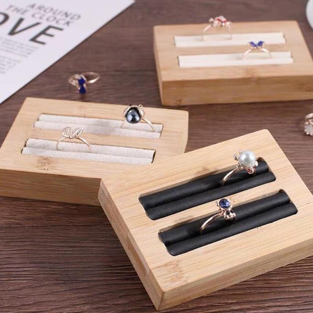 Wooden Earrings Rings Jewelry Display Tray Organizer Holder 2 Slots Black