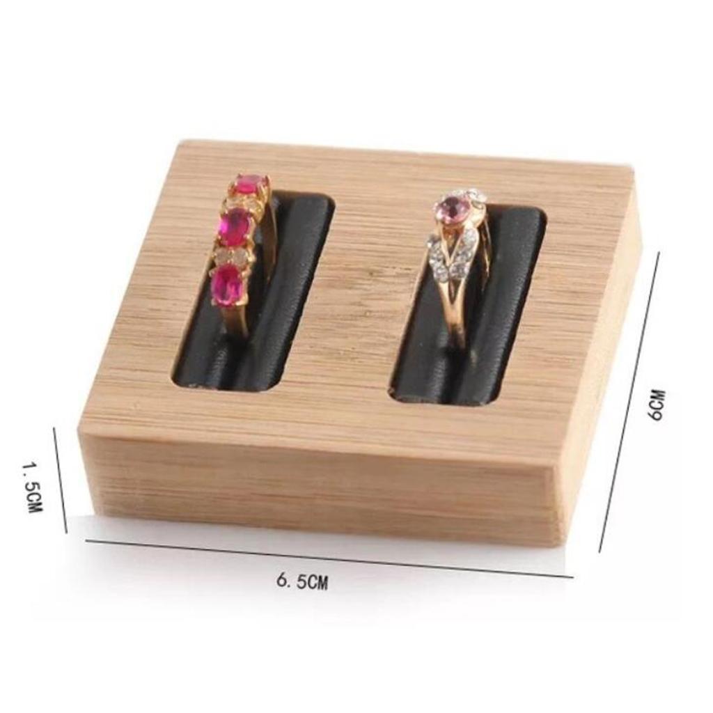 Wooden Earrings Rings Jewelry Display Tray Organizer Holder 2 Slots Black