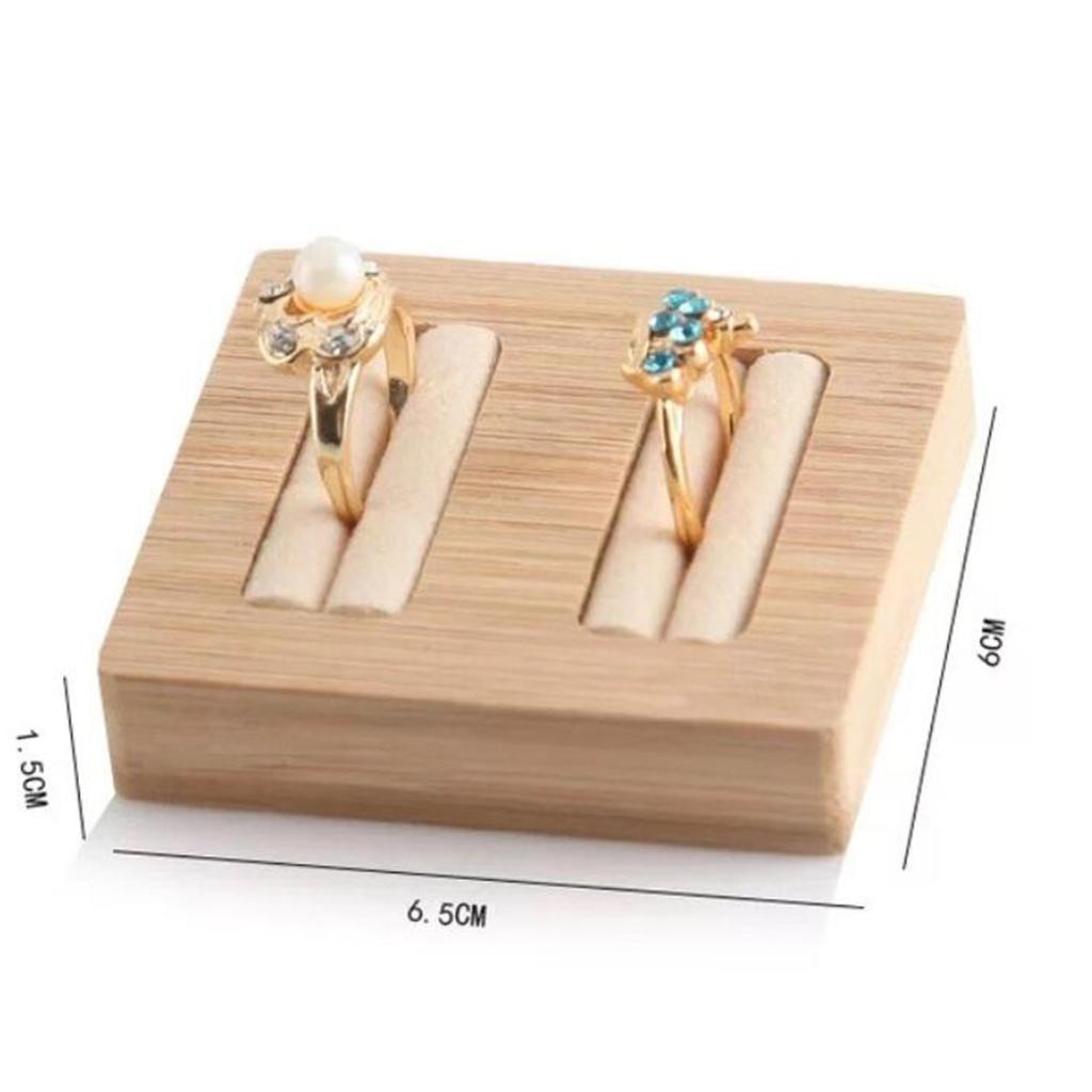 Wooden Earrings Rings Jewelry Display Tray Organizer Holder 2 Slots Beige