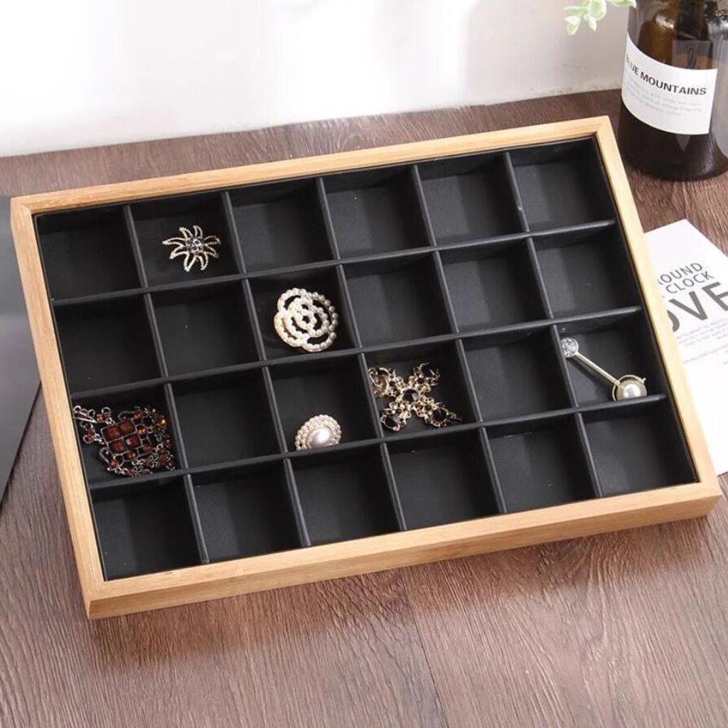 Bamboo Wood Jewelry Display Stand for Pendant Necklace  Black 24 Grids