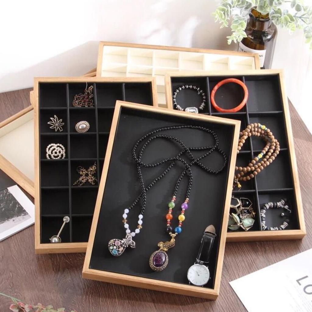 Bamboo Wood Jewelry Display Stand for Pendant Necklace Bracelet Black