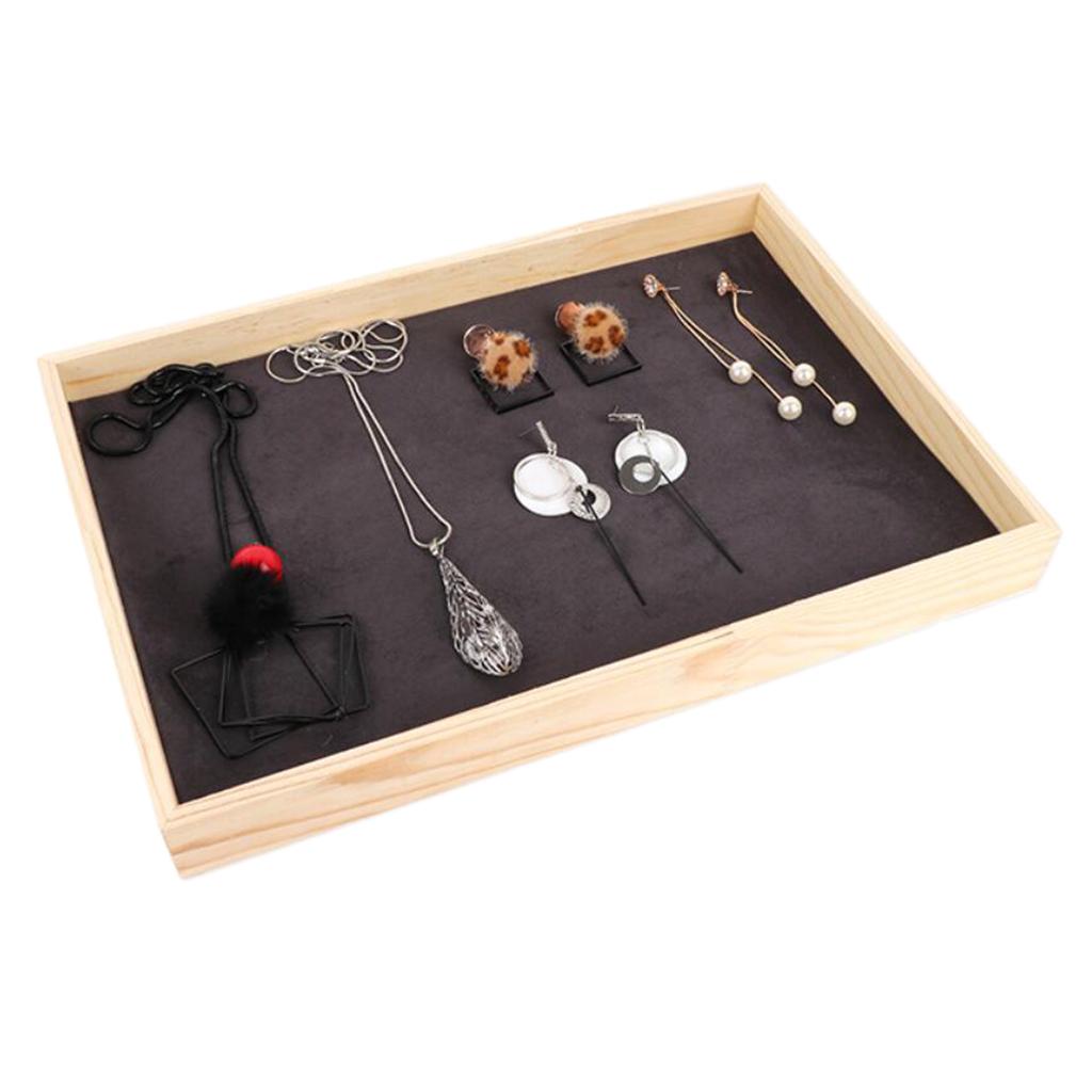 Bamboo Wood Jewelry Display Stand for Pendant Necklace Bracelet Black velvet