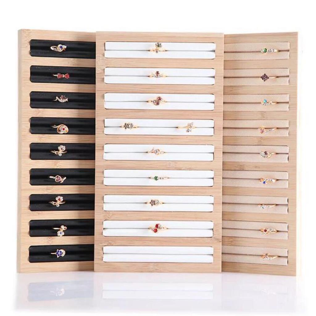 Bamboo Wooden Jewelry Display Plate Rings Earrings Storage Stand for Shop White