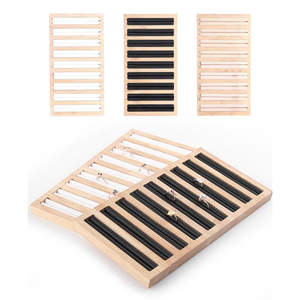 Bamboo Wooden Jewelry Display Plate Rings Earrings Storage Stand for Shop White