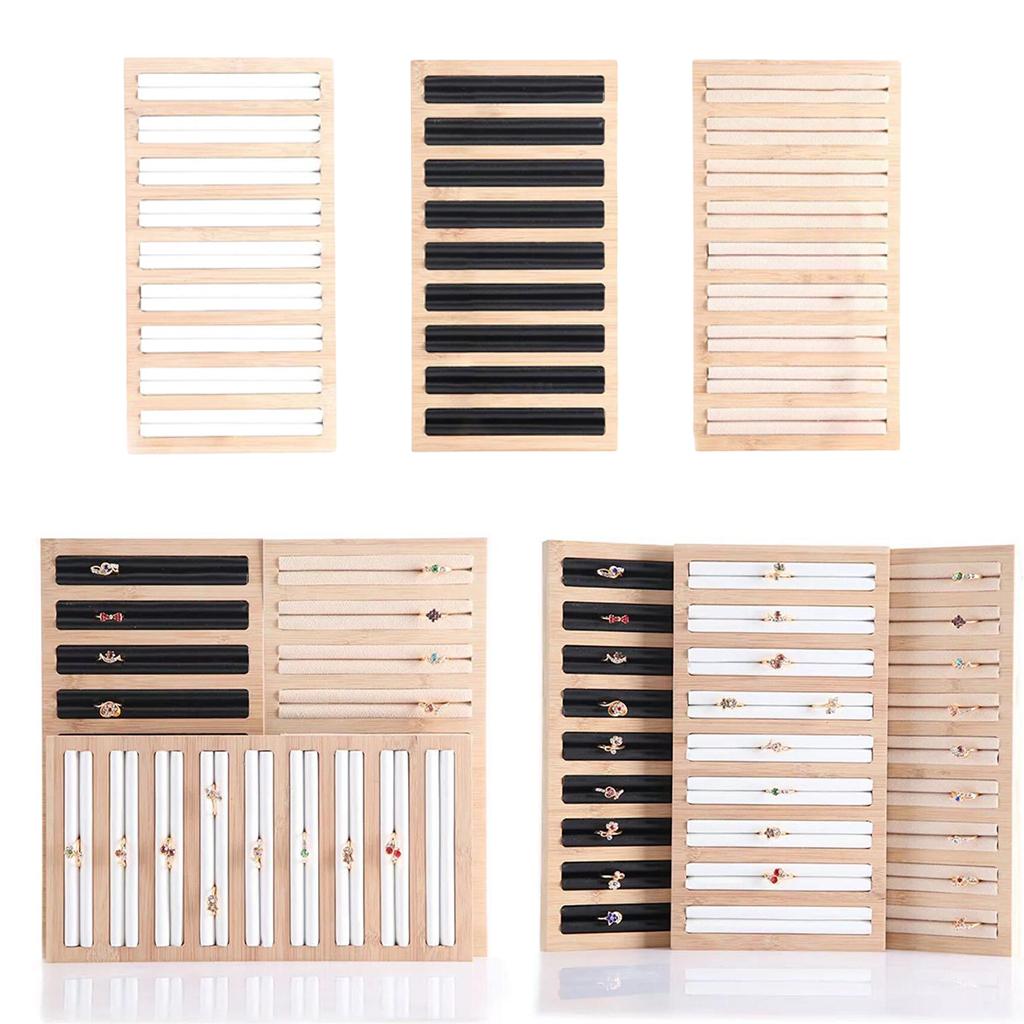 Bamboo Wooden Jewelry Display Plate Rings Earrings Storage Stand for Shop White