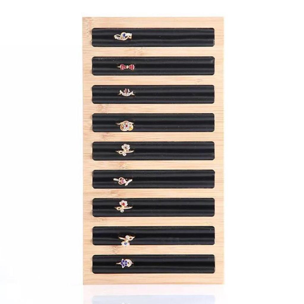 Bamboo Wooden Jewelry Display Plate Rings Earrings Storage Stand for Shop Black