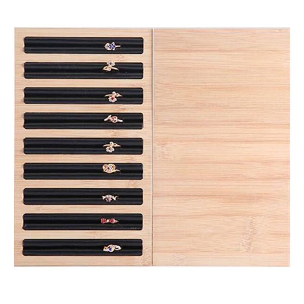 Bamboo Wooden Jewelry Display Plate Rings Earrings Storage Stand for Shop Black