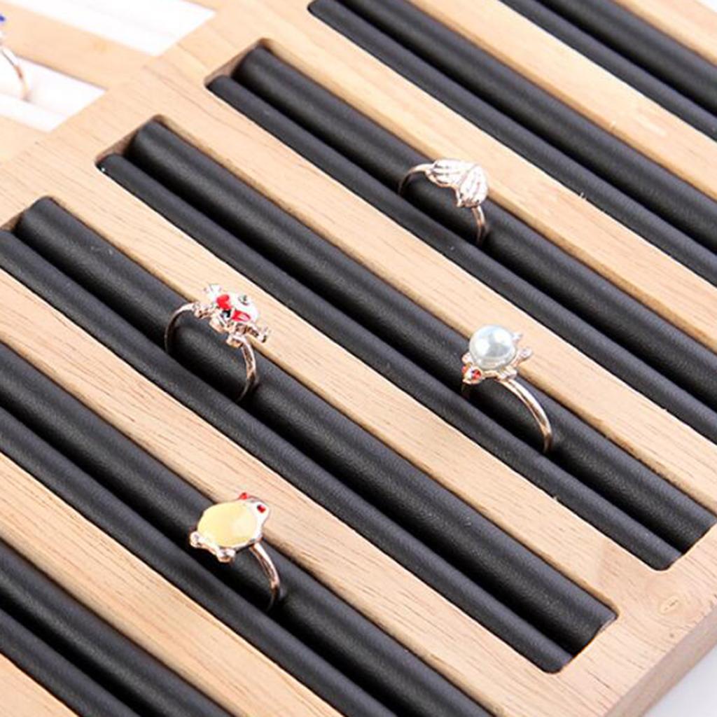 Bamboo Wooden Jewelry Display Plate Rings Earrings Storage Stand for Shop Black