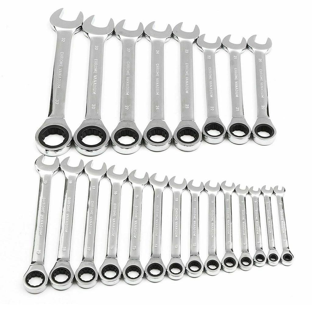 6mm-32mm Steel Metric Fixed Head Ratchet Spanner Wrench Hand Nut Tools 6mm