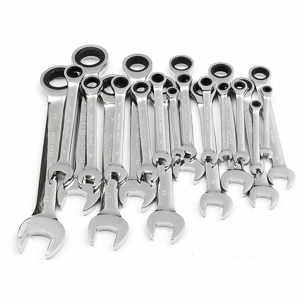 6mm-32mm Steel Metric Fixed Head Ratchet Spanner Wrench Hand Nut Tools 6mm