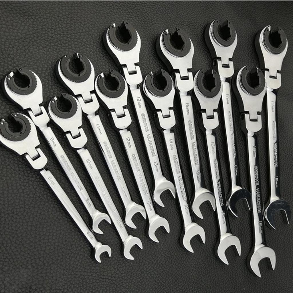 Tubing Ratchet Wrench Horn Flexible Head 72 Tooth Alloy Steel Repair Tool 8mm