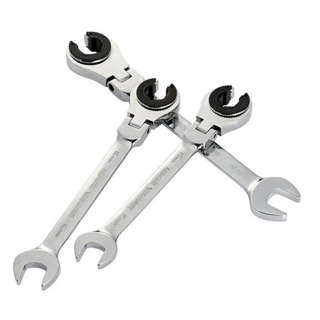 Tubing Ratchet Wrench Horn Flexible Head 72 Tooth Alloy Steel Repair Tool 9mm