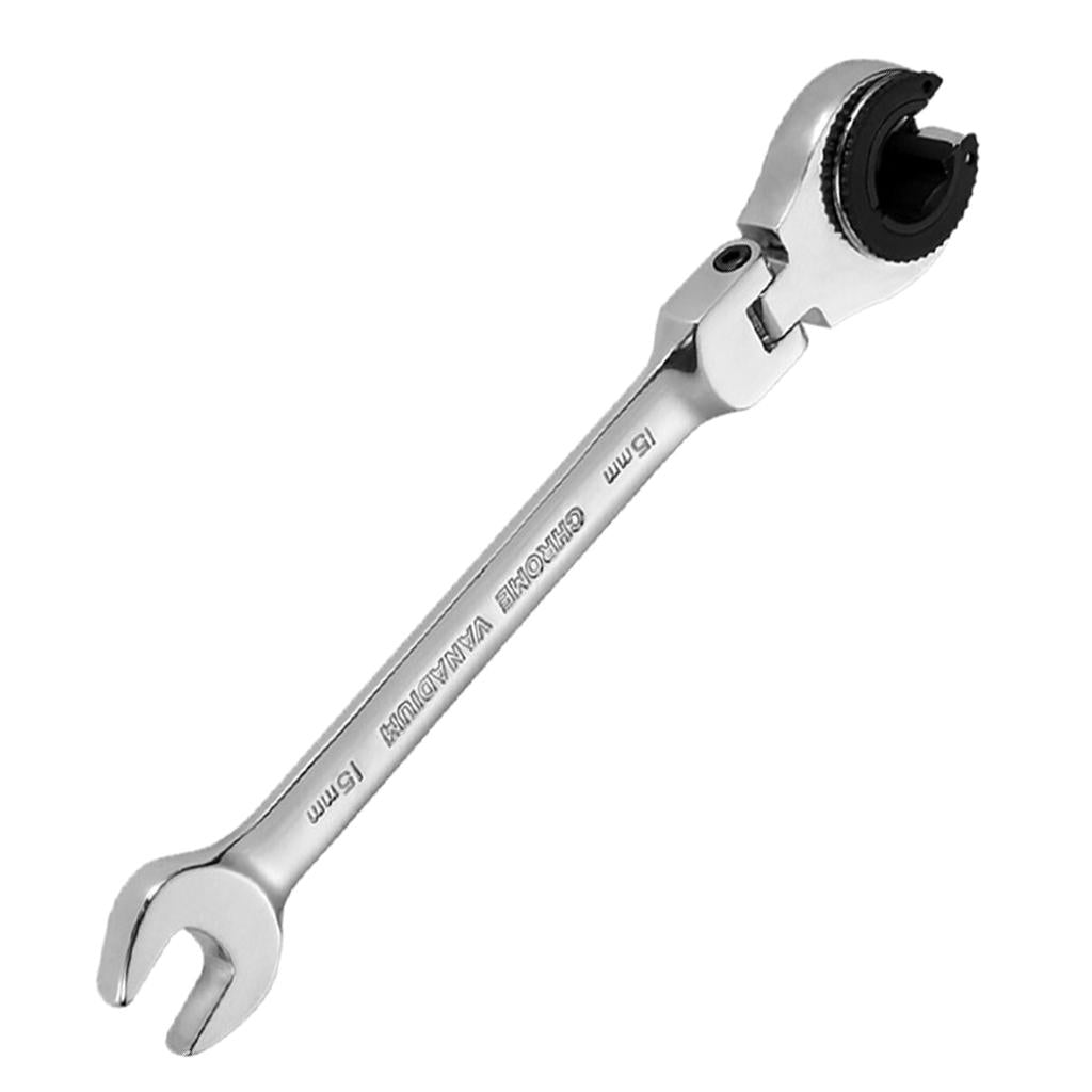 Tubing Ratchet Wrench Horn Flexible Head 72 Tooth Alloy Steel Repair Tool 15mm